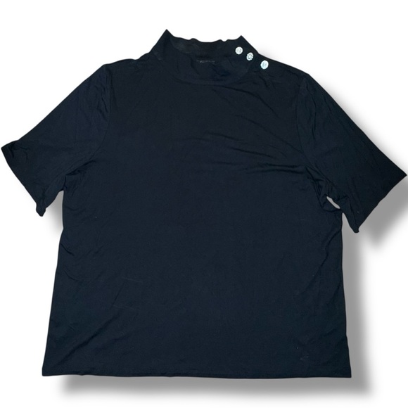 TALBOTS BUTTON SHOULDER MOCKNECK TOP - 2X Black - Picture 9 of 15